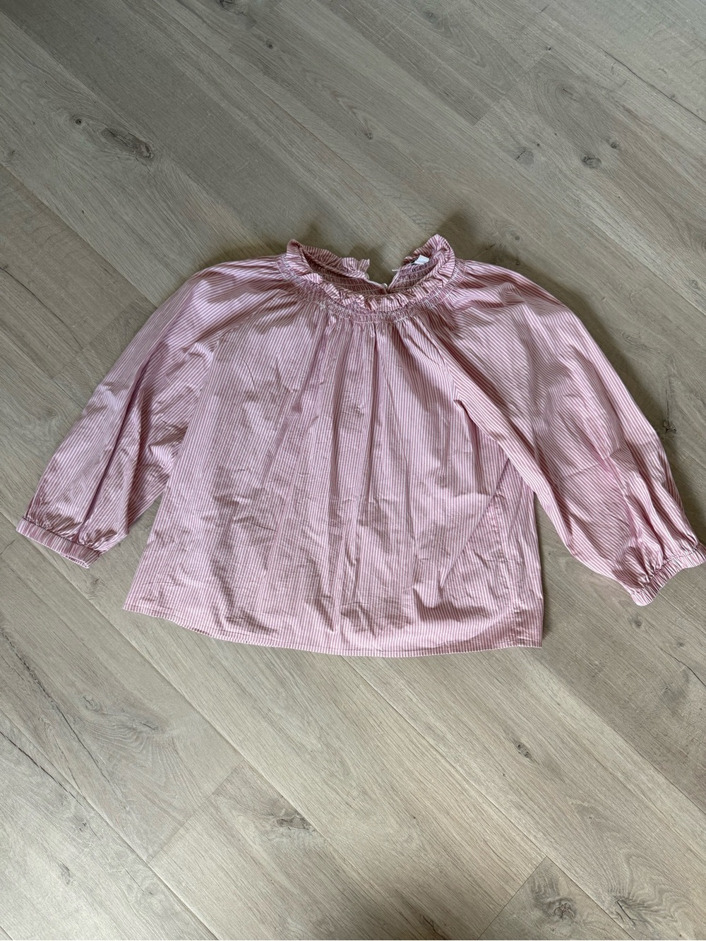 J Crew Pink and White Striped Smocked Neck Peasant Blouse - Womens XL